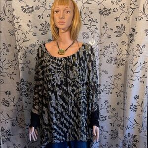 Lane Bryant Black and Cream Leaf Pattern Blouse